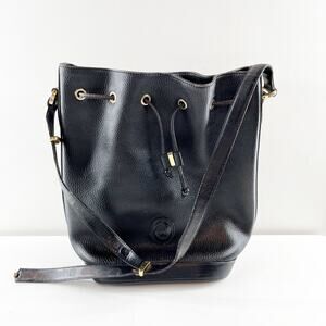 Mark Cross New York Pebbled Leather Cinch Drawstring Bucket Bag Vintage Black